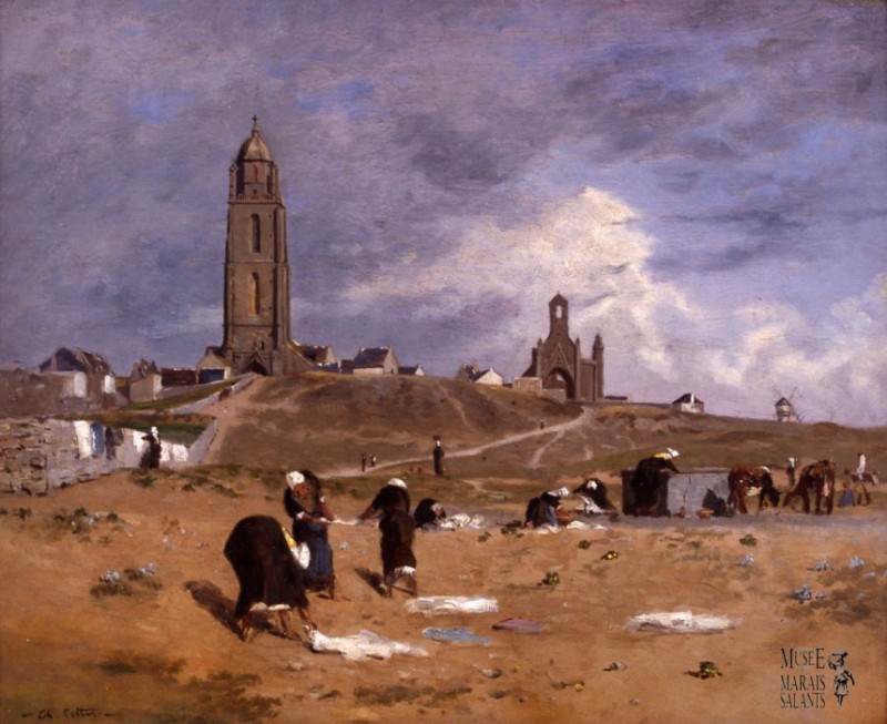 Renoux _Les lavandières dans les dunes de Batz_1870