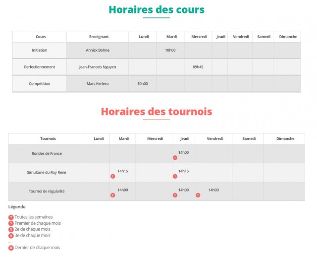 Bridge club La Baule horaires cours et tournois
