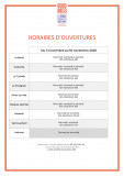 Horaires d'ouverture des Offices de tourisme du 03/11/25 au 16/11/25