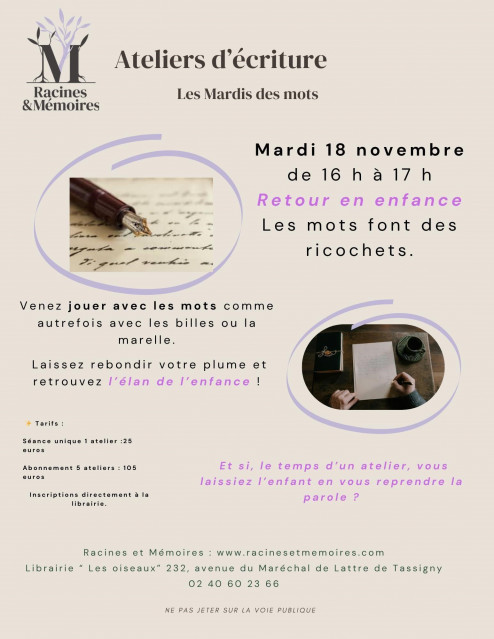 Ateliers d'écriture - Les mardis des mots: Racines et mémoires - La Baule