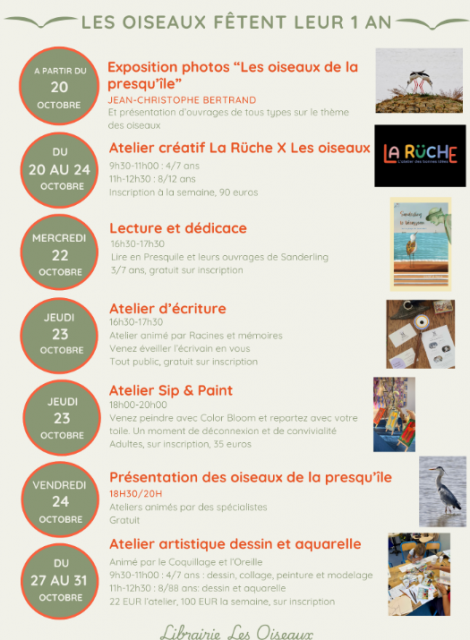  Ateliers, expositions à la Librairie des Oiseaux