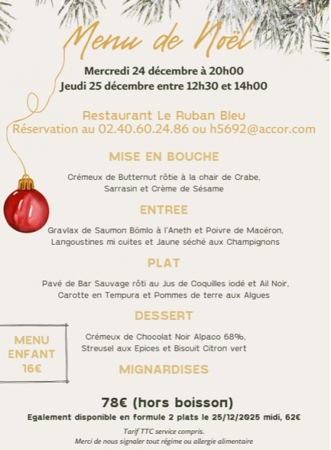 Menu de fêtes - Noël au Ruban Bleu