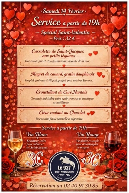 Menu de la Saint-Valentin - Le 927 - Saint-Lyphard