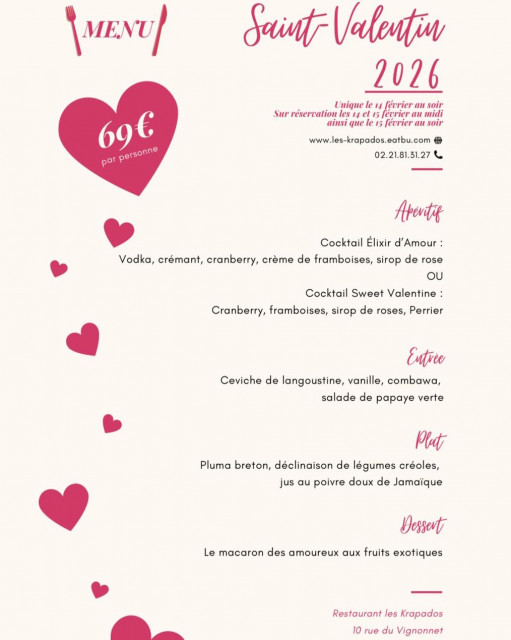 Menu de la Saint-Valentin - Les Krapados Restaurant