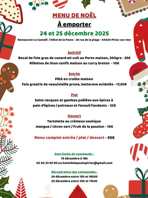 Menu de Noël Restaurant Le Castelli - Piriac sur Mer