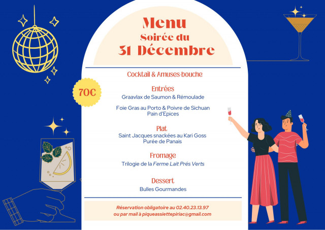 Menu du 31 décembre Pique-Assiette - Piriac sur Mer