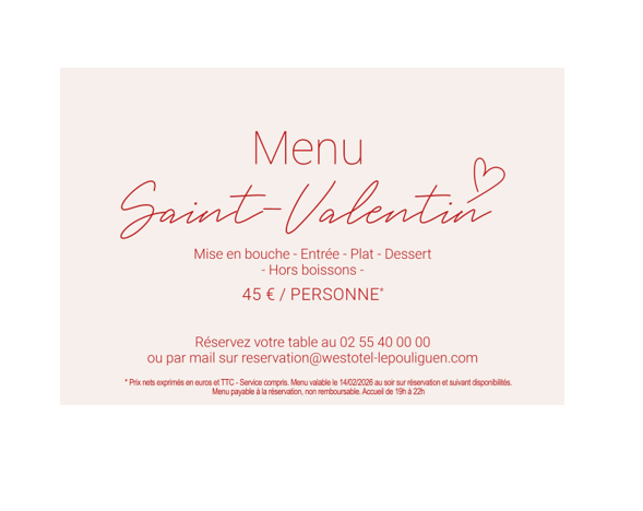 Menu Saint-Valentin au Restaurant Ailleurs - Le Pouliguen