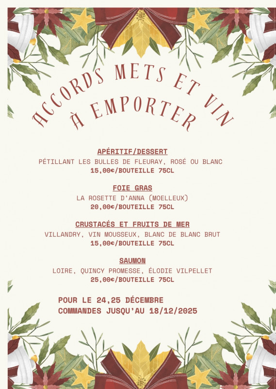 Accords mets et vin à emporter - Carte des fêtes - restaurant l'Armoricain