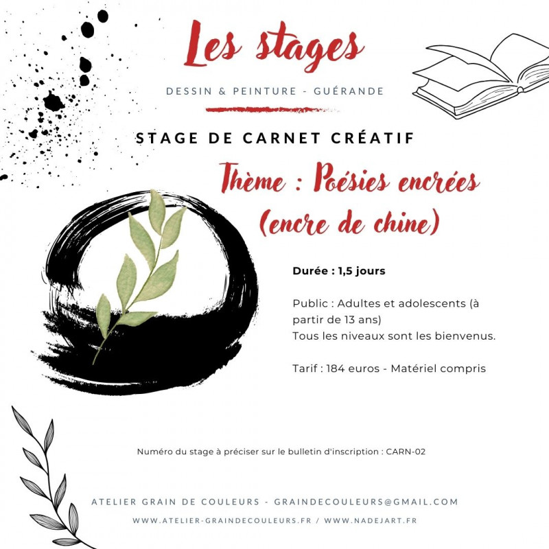 Atelier de carnet créatif - Guérande - thème poésies encrées
