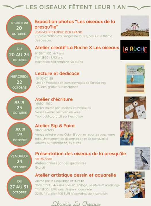  Ateliers, expositions à la Librairie des Oiseaux