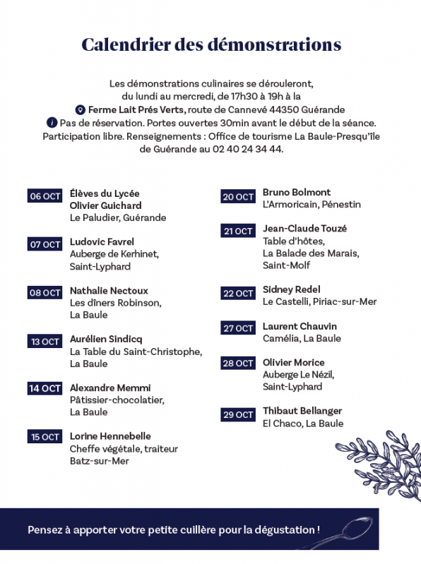 Calendrier des démonstrations culinaires - Saveurs d'Octobre - Guérande