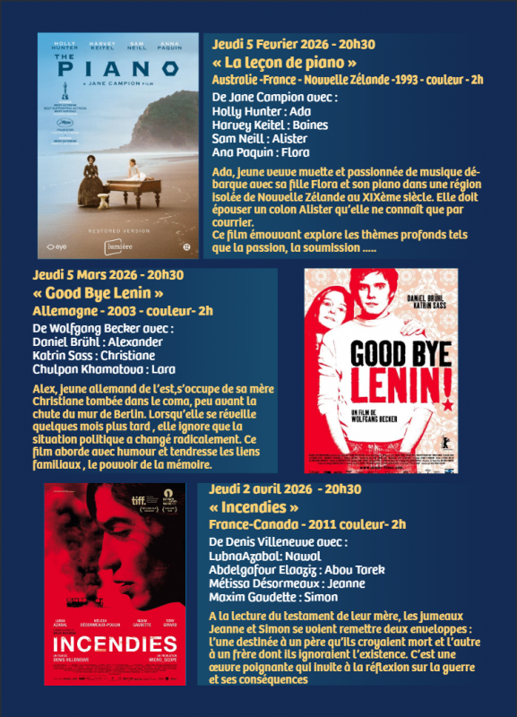 Cap Ciné du jeudi 5 février et du jeudi 5 mars