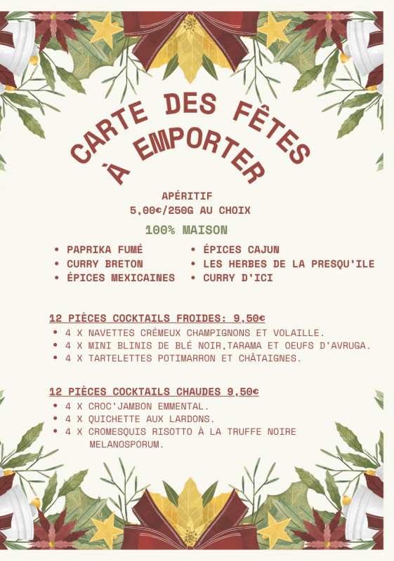 Carte des fêtes à emporter - Apéritif- restaurant l'Armoricain
