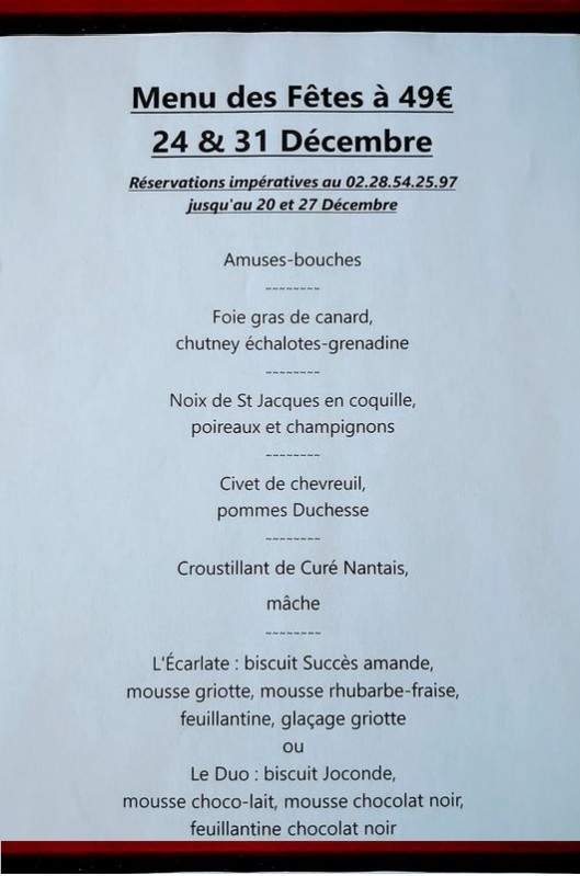 menu de fêtes le Roz'o