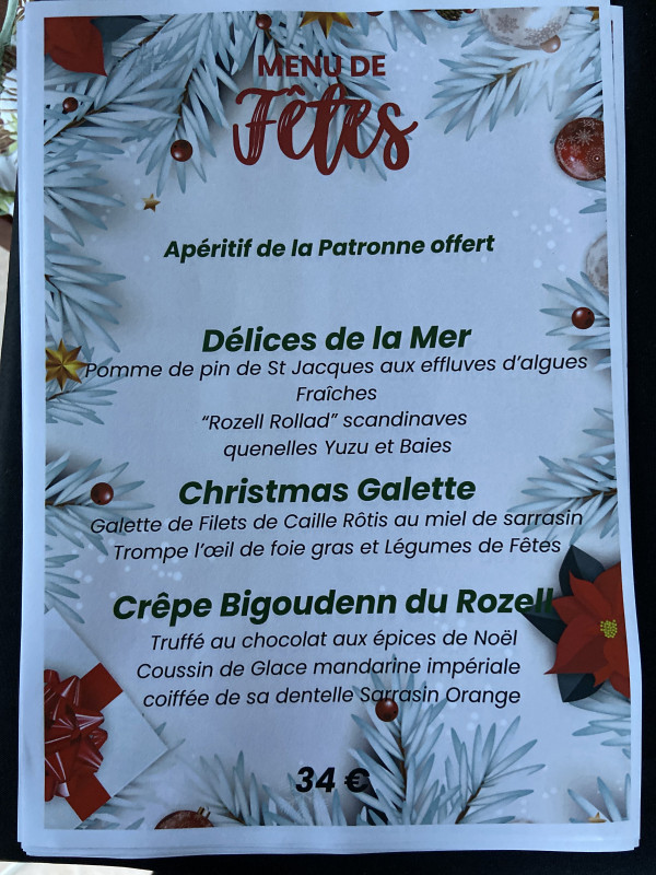 Menu de Fêtes à la crêperie-table bretonne Le Rozell Piriac-sur-Mer Menu de Fêtes à la crêperie-table bretonne Le Rozell Piriac-sur-Mer