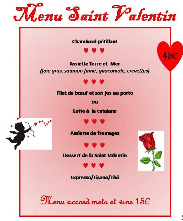 Menu de la Saint-Valentin au restaurant 