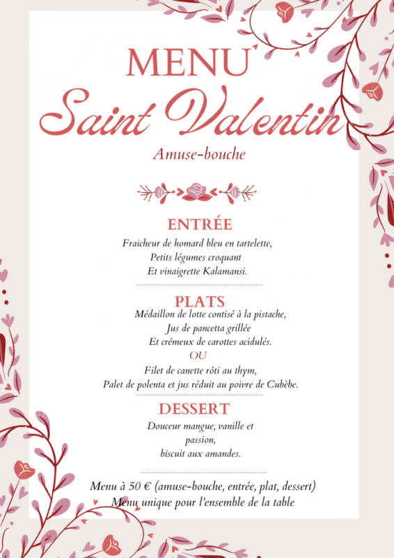 Menu de la Saint-Valentin - Auberge de Kerhinet - Saint-Lyphard