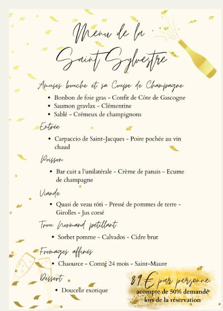 Menu de la St Sylvestre - Aux Petits Oignons Herbignac Menu de la St Sylvestre - Aux Petits Oignons Herbignac