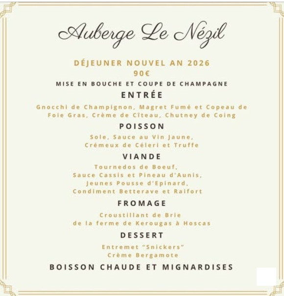 Menu du 1er janvier Auberge Le Nézil Menu du 1er janvier Auberge Le Nézil