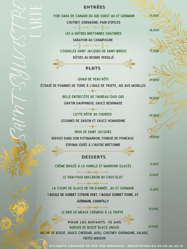 Menus de fêtes - Réveillon de la Saint-Sylvestre au Tova