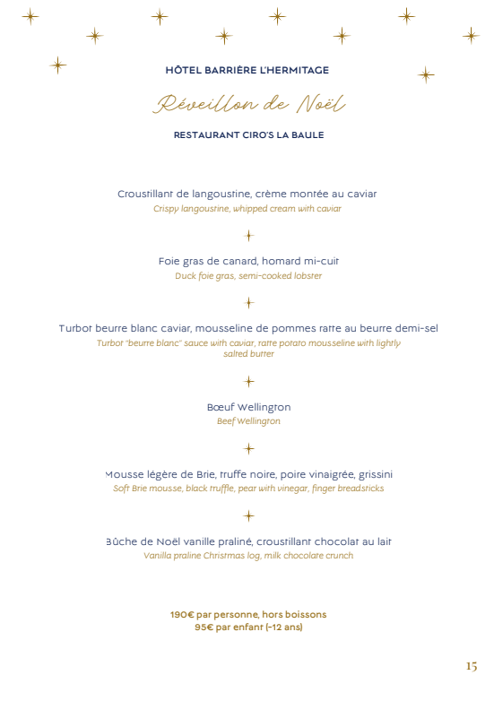 | Menus de fêtes - Réveillon de Noël au Ciro's