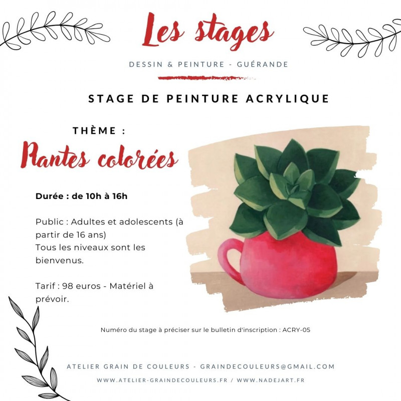 Stage de peinture acrylique - Guérande - plantes