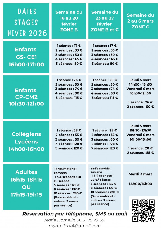 Stage vacances hiver - Ateliers artistiques - La Baule