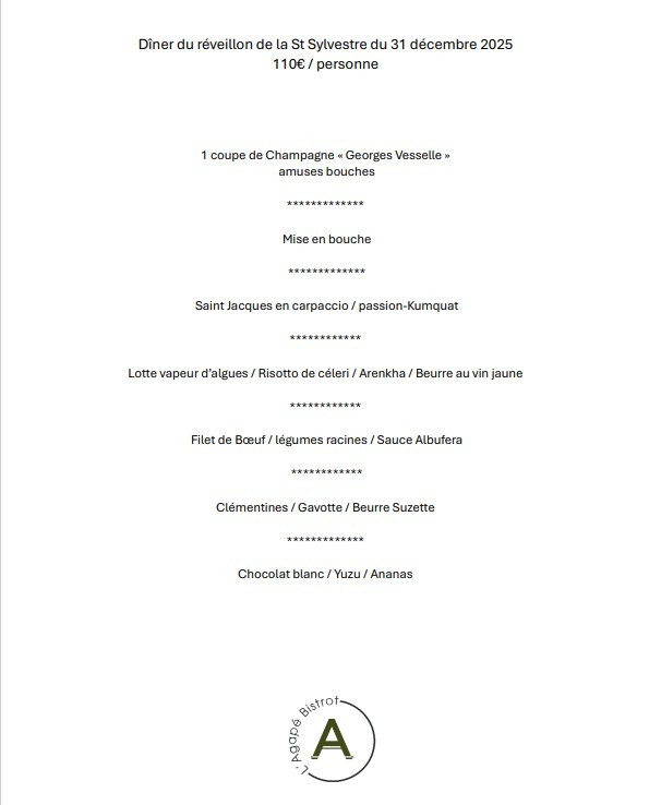 Votre menu de la Saint-Sylvestre à l'Agapé - Guérande Votre menu de la Saint-Sylvestre à l'Agapé - Guérande
