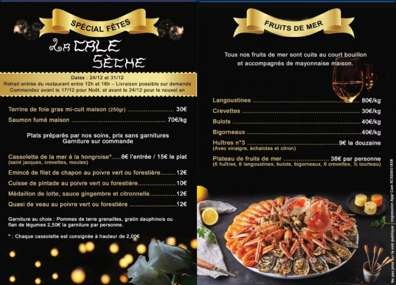 Votre menu pour les fêtes de fin d'année - La Cale Sèche à Arzal